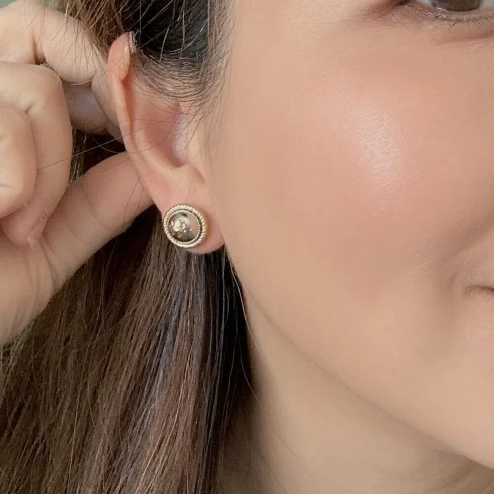 NEW！Tory Burch Logo Rope Stud Earrings -Silver